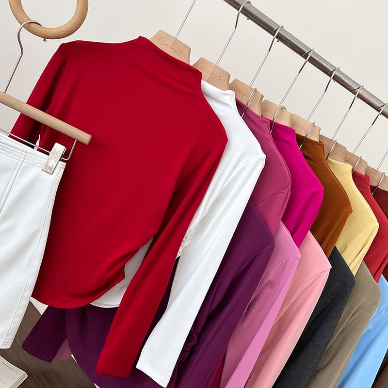 Babique - T-shirt met lange mouwen en mockneck, effen en gerimpeld