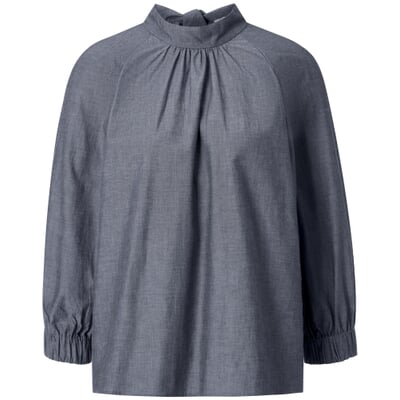 Damen-Schlupfbluse Chambray, Mittelblau