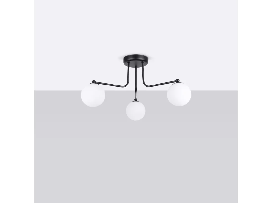 Lustre Astral minimaliste en acier/verre - 3 sources lumineuses - L.62 x H.29 cm - noir/blanc