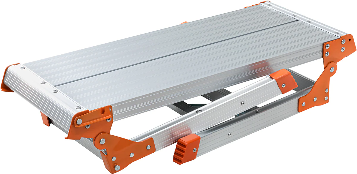 Craftfull Arbeitsplattform CF-107A, klappbar, Sicherheitsbügel, Arbeitspodest aus Aluminium, 150 kg (Silber/Orange)