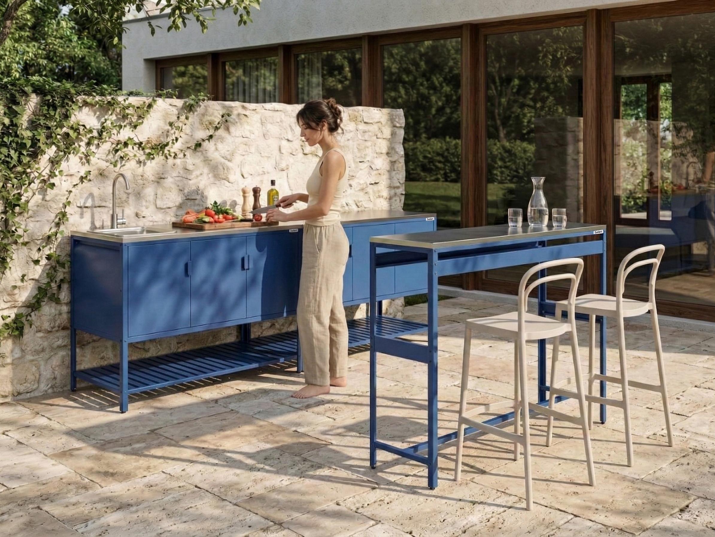 Tuin keukenset 3-delig met spoelbak MAENZA Metaal Blauw