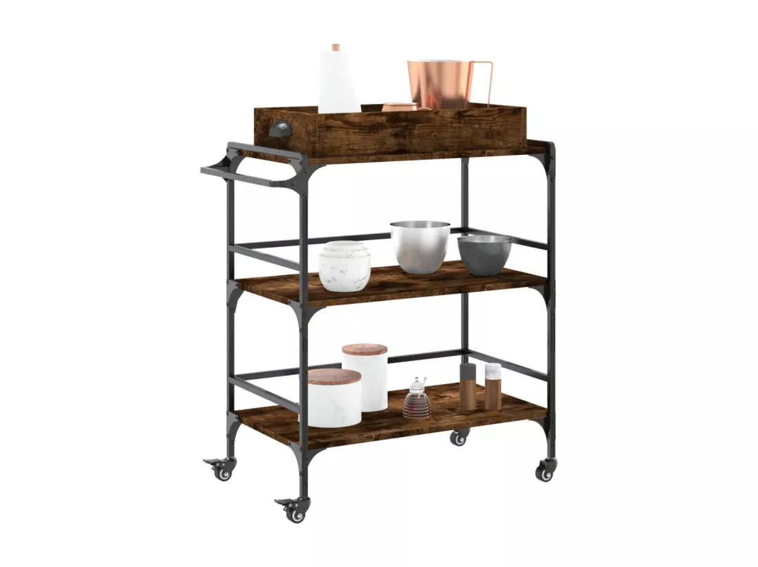 Chariot de cuisine chêne fumé 81,5x41x92,5 cm bois d'ingénierie