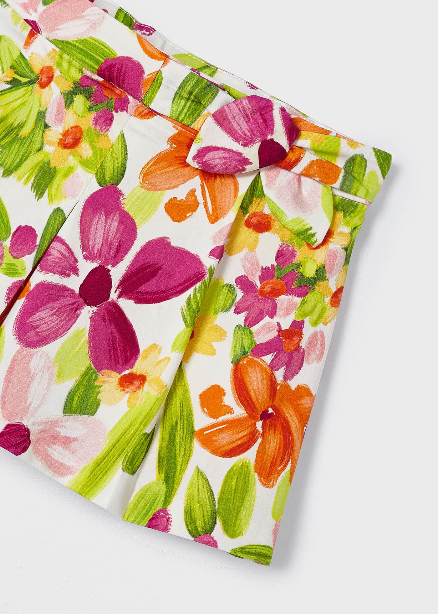 Shorts de cetim estampado fúcsia para meninas