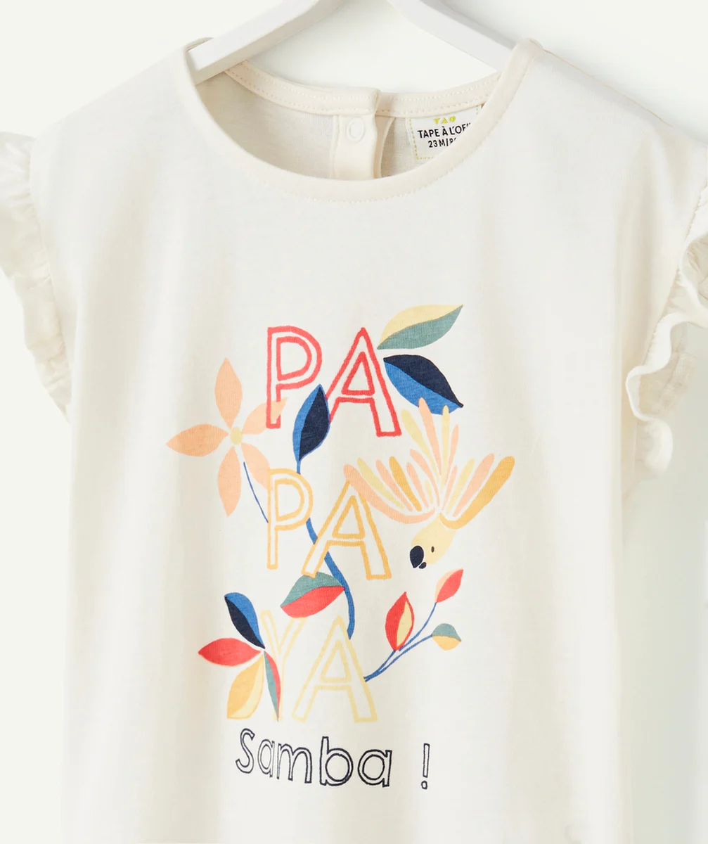 T-SHIRT BÉBÉ FILLE EN COTON ANTI-UV BIO IMPRIMÉ TROPICAL