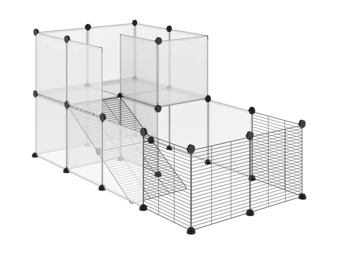 PawHut Cage parc enclos modulable petits animaux de compagnie - dim. standards 140L x 70l x 70H cm - 27 panneaux bords arrondis - résine PP fils d'acier noir