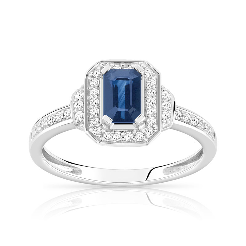 Bague or 750 rectangulaire saphir et diamants