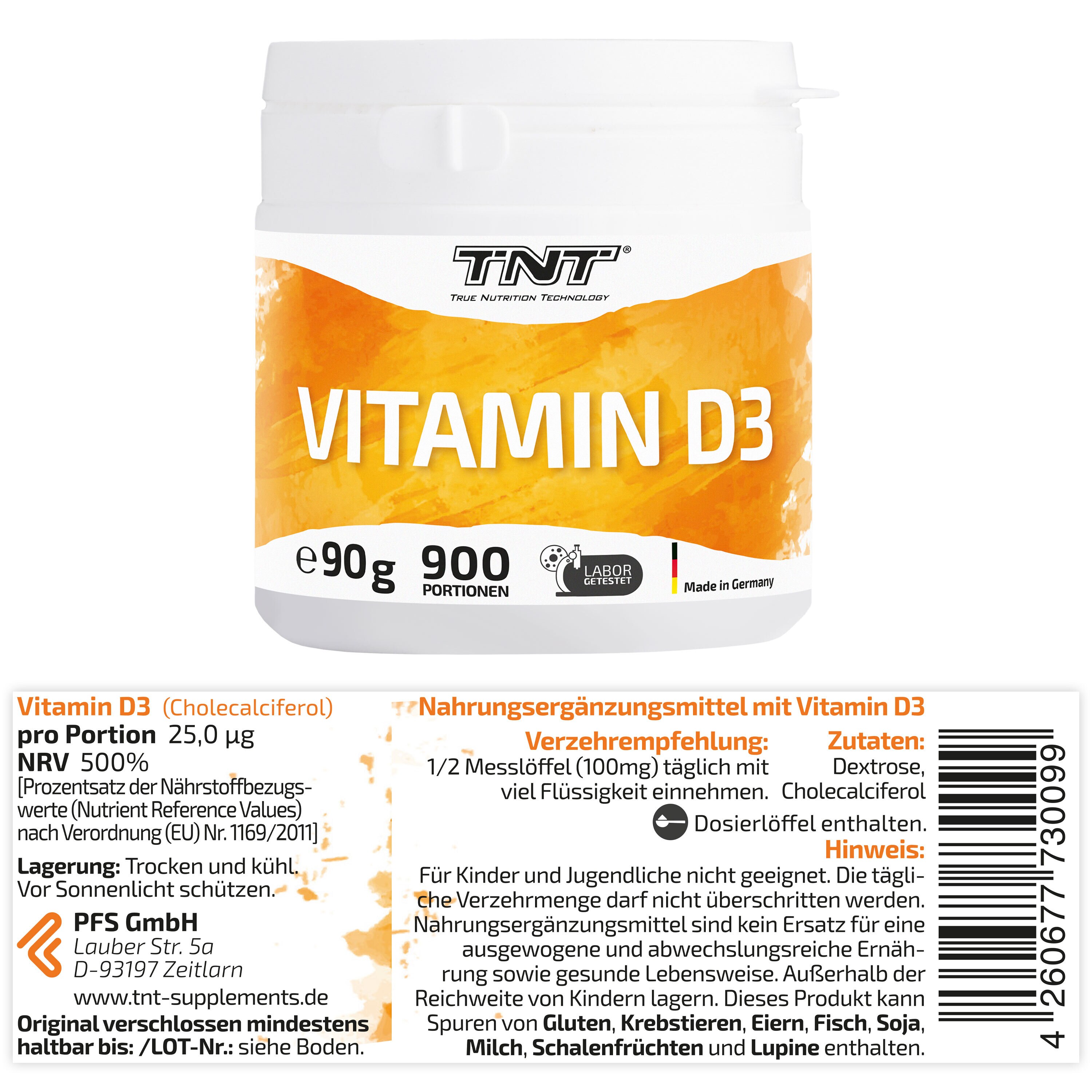 TNT Vitamin D3 als Pulver mit Dosierlöffel zum selber dosieren