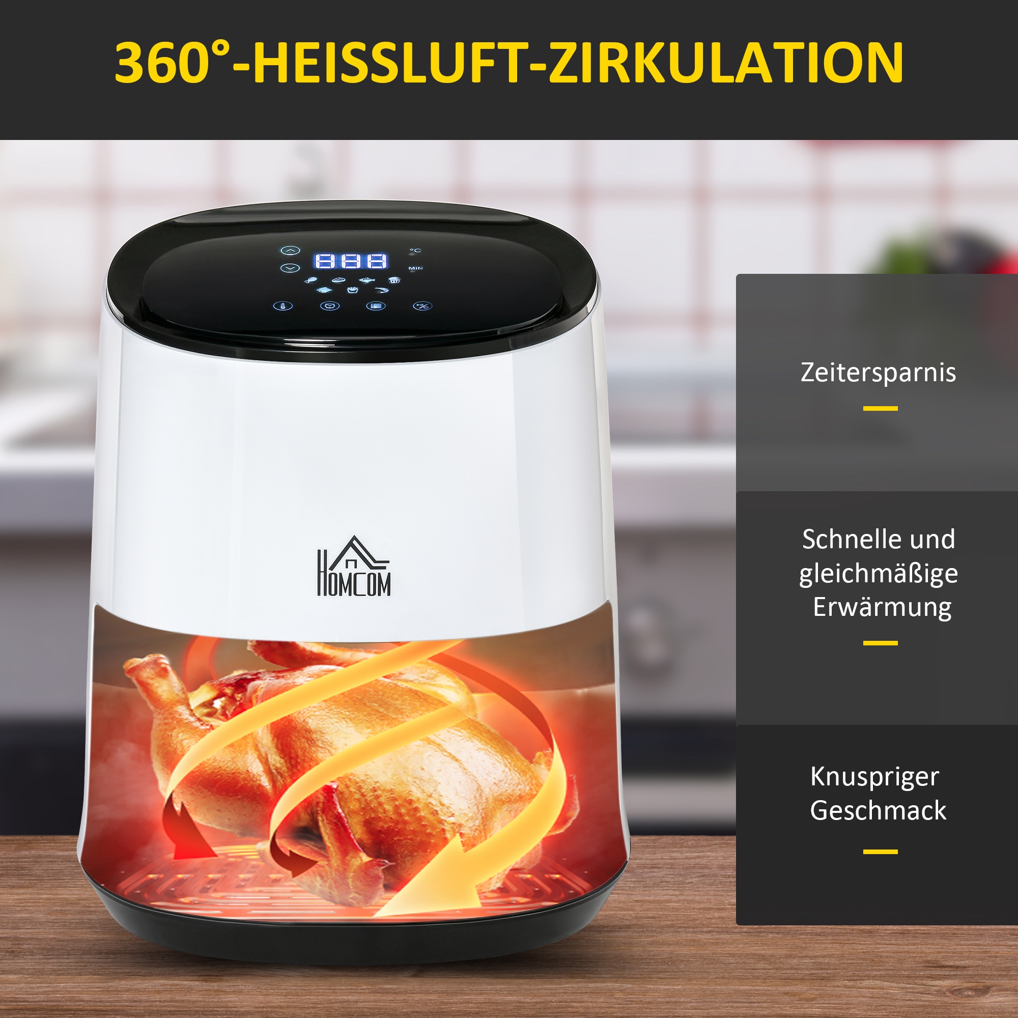 HOMCOM Luftfritteuse mit LED-Anzeige weiß 33,9L x 24,9B x 29,9H cm