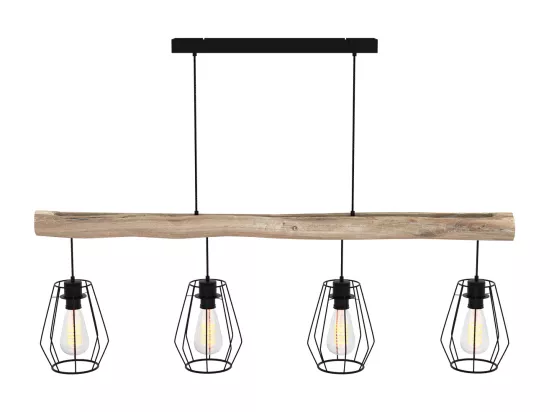 Suspension en bois et métal 4 lampes - Clotilde