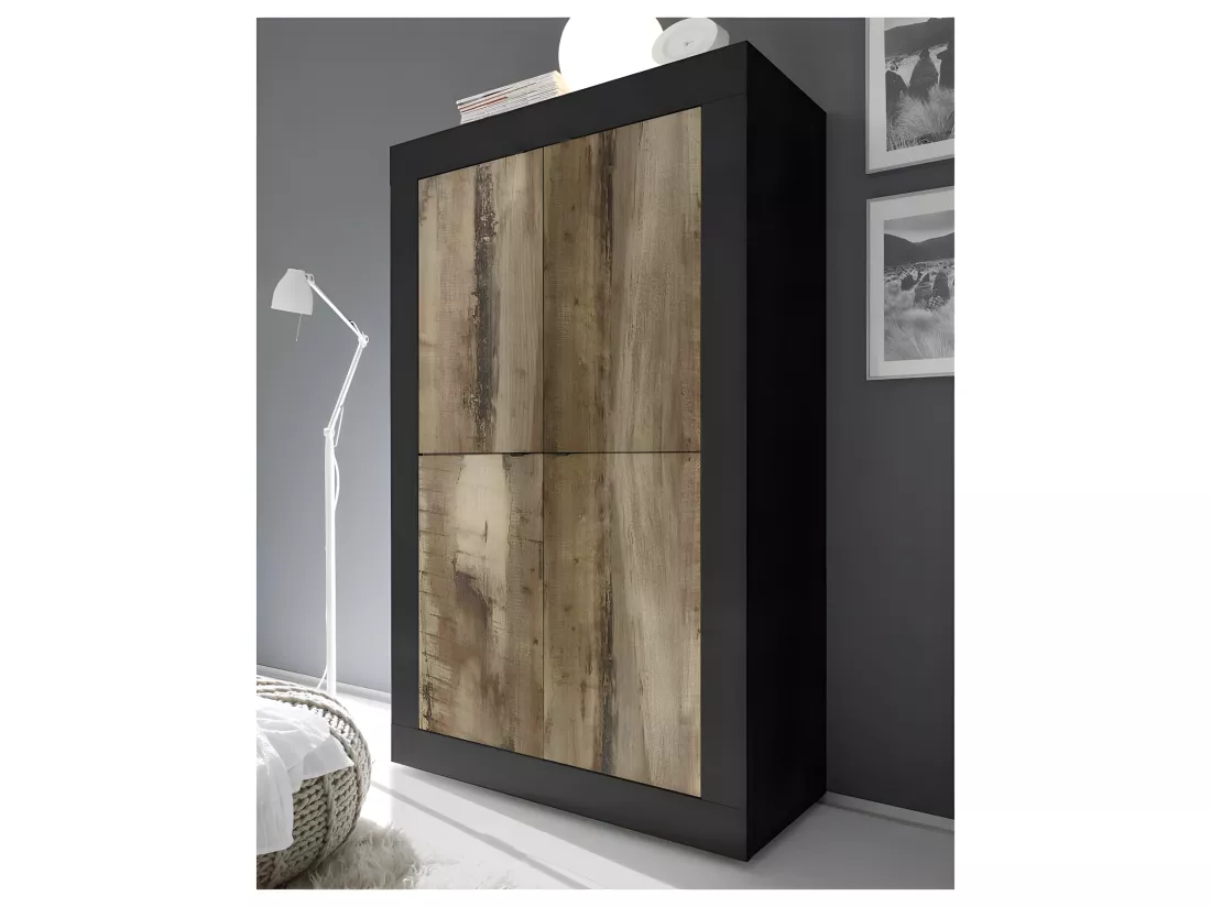 Vaisselier 4 portes Noir mat/Bois fumé - MATERA