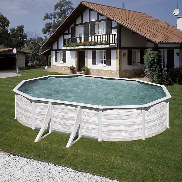 Piscine hors sol acier aspect bois Gré Finlande 6,34 x 3,99 x h.1,22 m