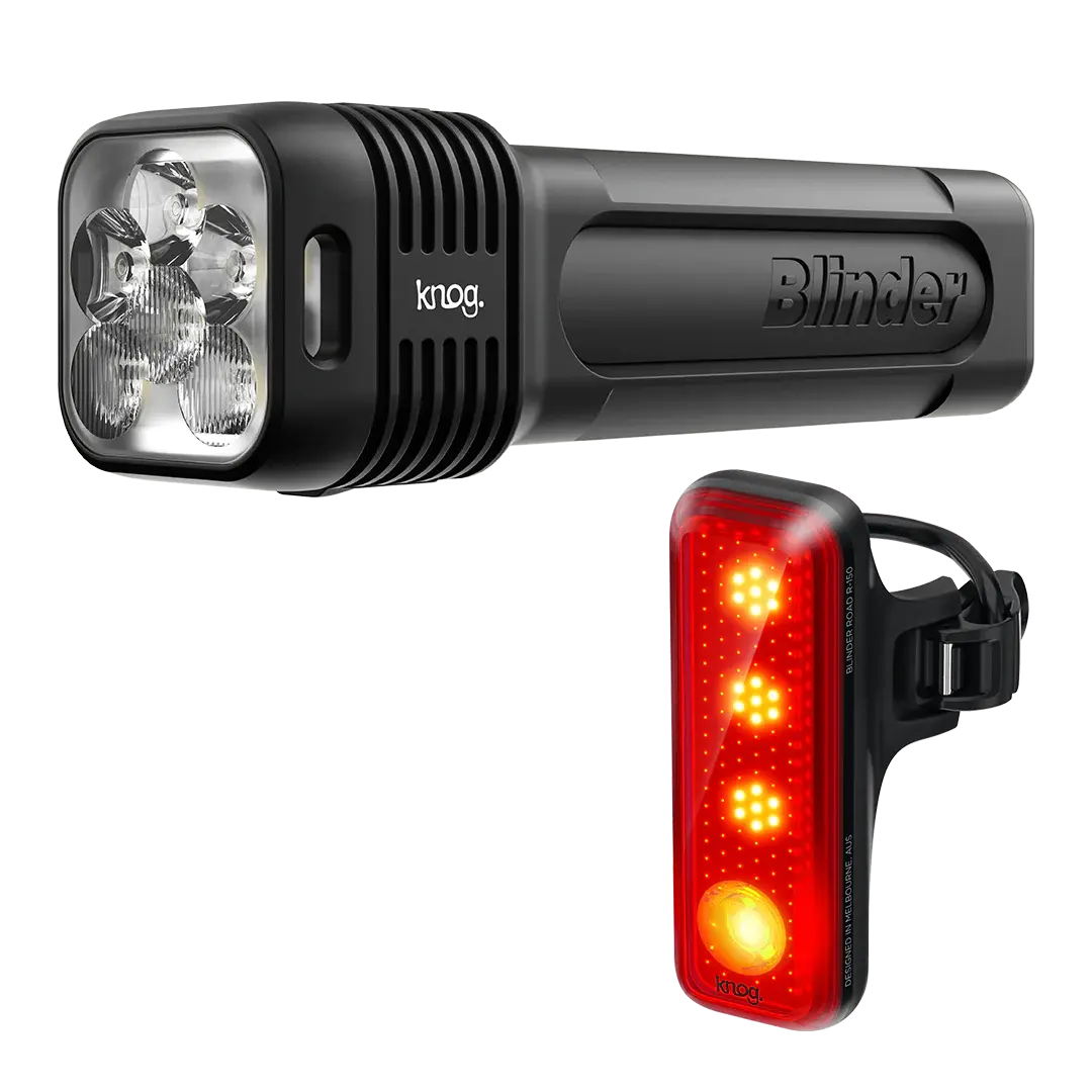 Knog Blinder Pro 1300 + BlinderRoad 150 Rear Twinpack Verlichtingsset Zwart