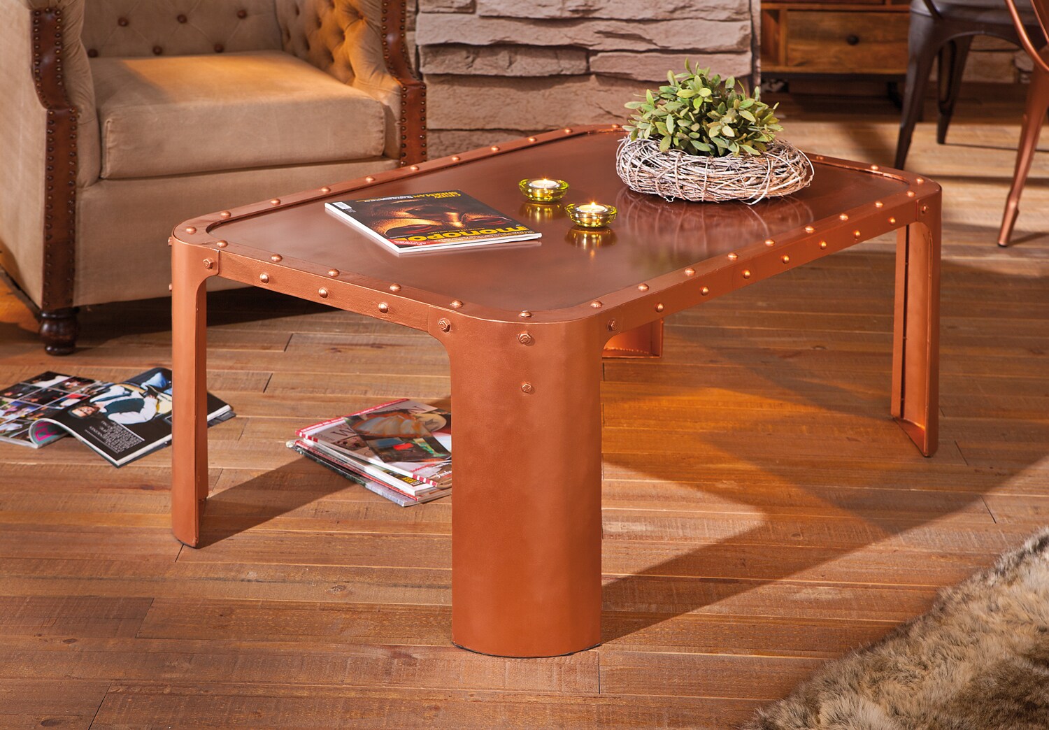 Inter Link Couchtisch Gormur im Vintage-Look - Kupfer