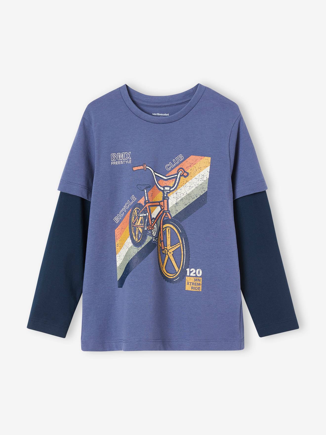 Camiseta de manga dupla cor verde-oliva para meninos