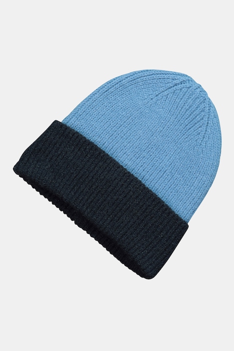Beanie, farbiger Umschlag, weicher Rippstrick