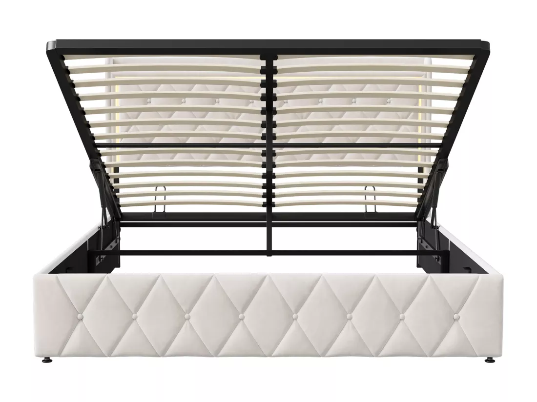 Lit de rangement hydraulique 160*200 cm, lumière LED, fonction de recharge, velours, beige