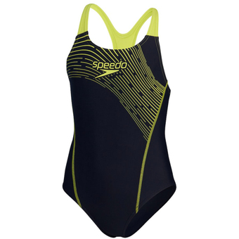 Speedo Girls Medley Logo Medalist Badeanzug Navy / Yellow Kinder