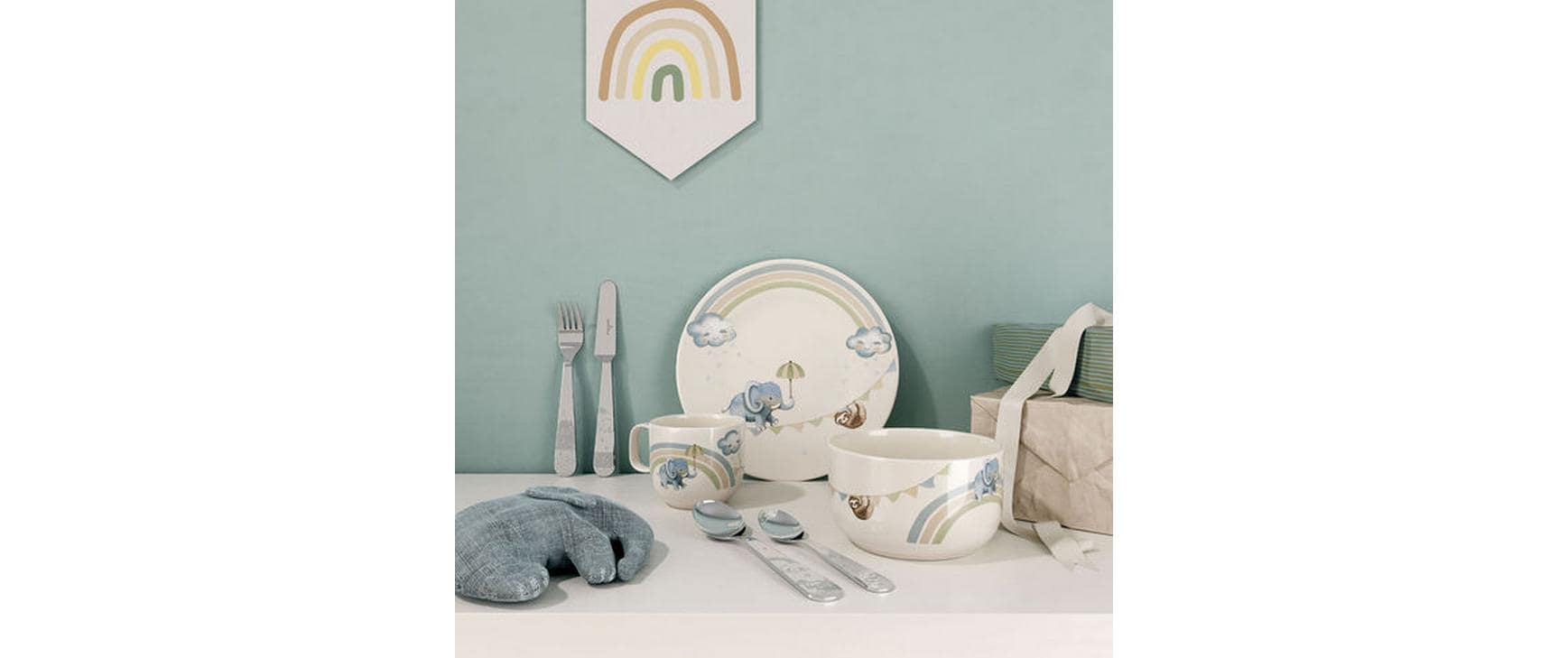 Kinderbesteckset Walk Elephant 4-teilig, SilberBesteckset für Kinder