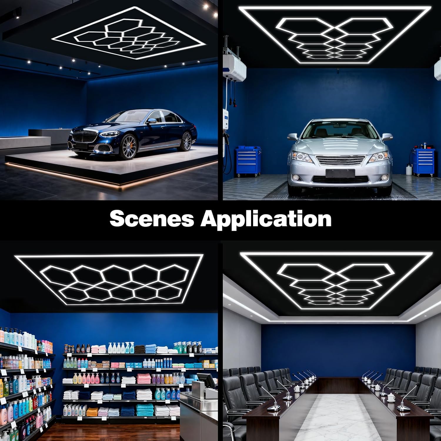 LED Hexagon Beleuchtung - 10Hex 76pcs Röhrenleuchten, 608W 6500K Superhell verknüpfbare Sechseckige Garagenleuchten LED-Deckenleuchten für Garage Werkstatt Gaming Fitnessstudio Friseur Bürobeleuchtung