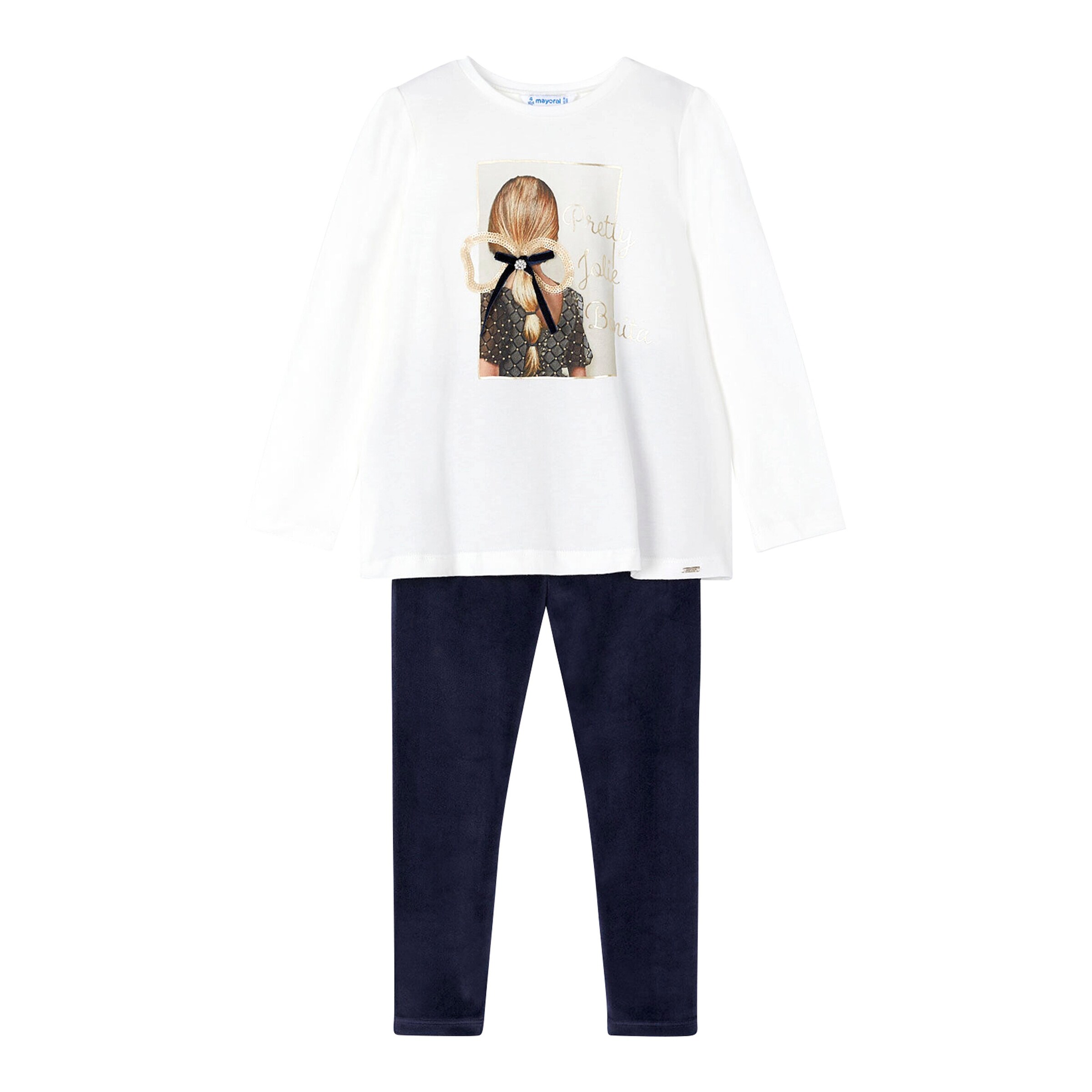 Mayoral 2-tlg. Set Shirt langarm und Samt-Leggings Mädchen natur/marine