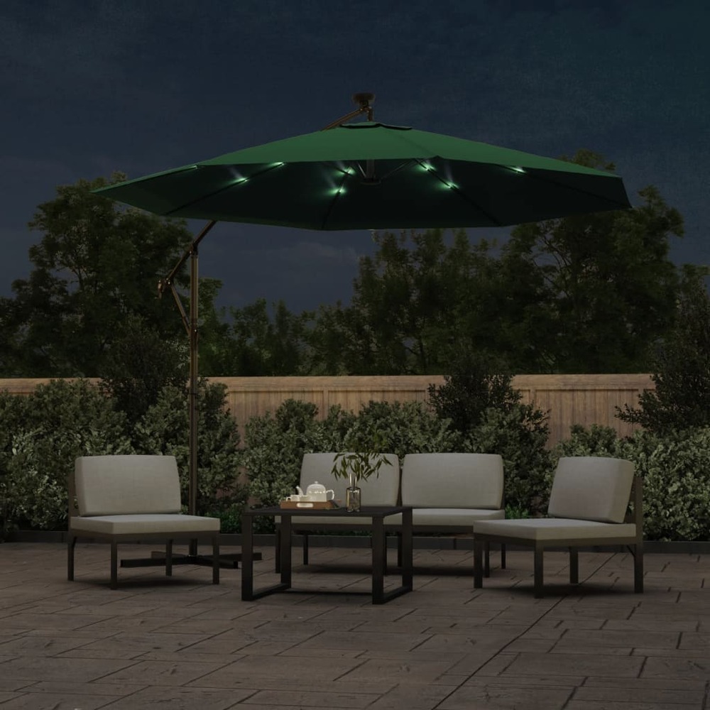 Parasol mobilier de jardin avec éclairage led 300 cm poteau en métal vert