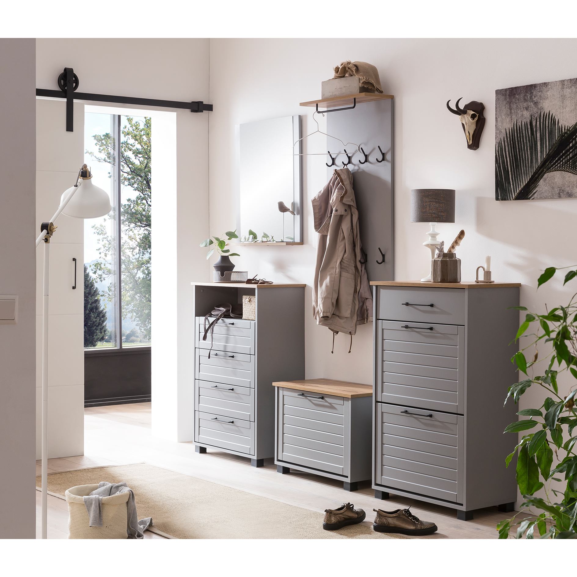 Schuhschrank - platingrau-Eiche - 62 cm
