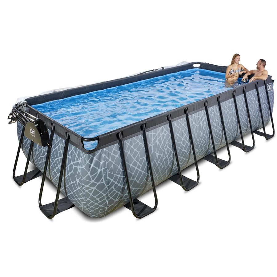 EXIT Stone Pool 540x250x122cm mit Abdeckung und Sandfilterpumpe, grau