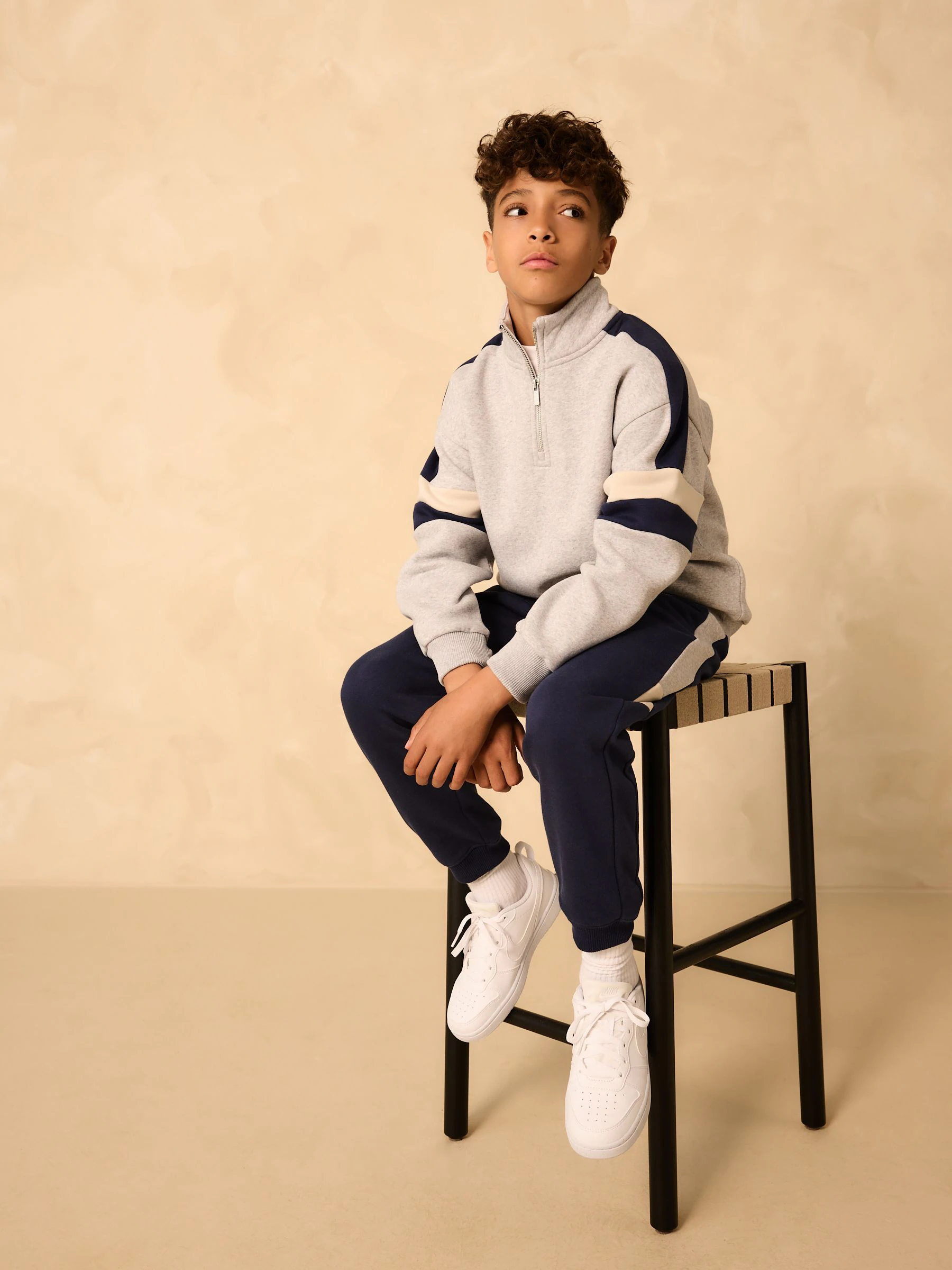 Grijs - Funnel Zip Neck Sweatshirt and Joggers Set