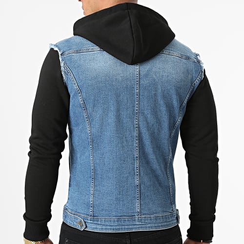 Veste Jean A Capuche 1520 Bleu Denim Noir