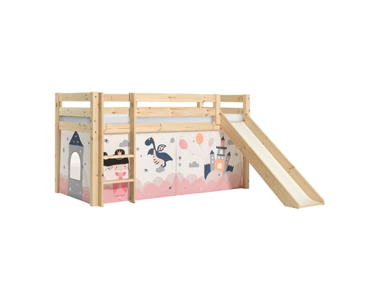 VIPACK - Lit mi-hauteur 90x200 toboggan sommier inclus housse fairy p...