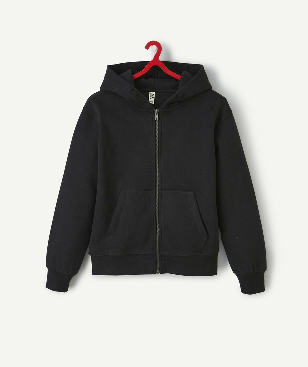 GILET ZIPPÉ À CAPUCHE GARÇON EN FIBRES RECYCLÉES NOIR