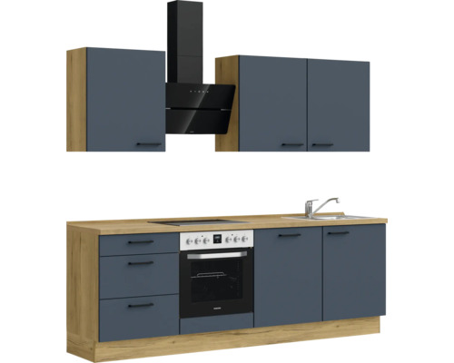 NOBILIA keukenblok met apparatuur Urban 240 cm fjordblauw mat voorgemonteerde variant links 4004539014916