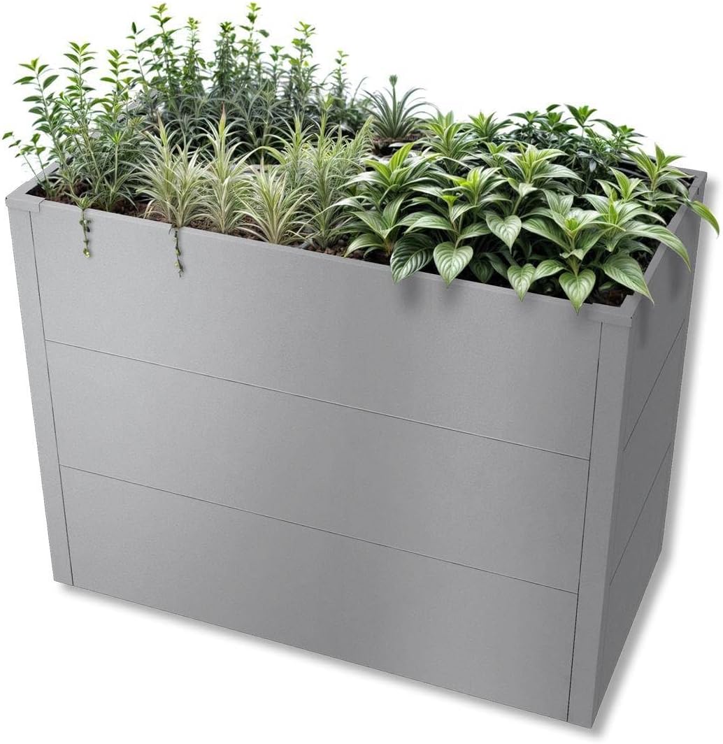 Metzler Hochbeet für den Garten oder Balkon – Stahl in Grau | Witterungsbeständiges Metall-Gartenbeet, Pflanzenbeet, Blumenhochbeet | 100 x 50 x 77 cm