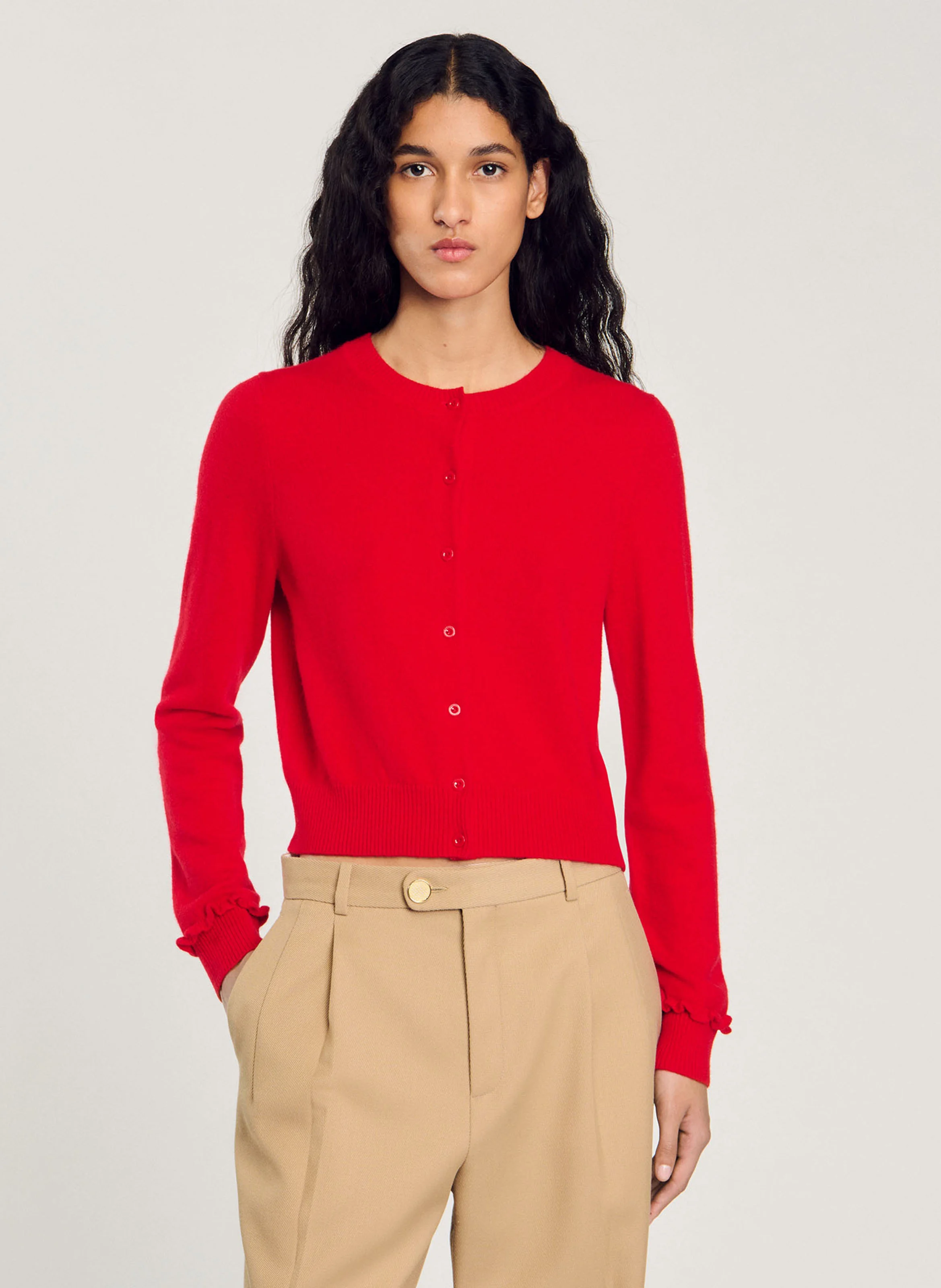 Cardigan à volants en laine mélangée | Rouge