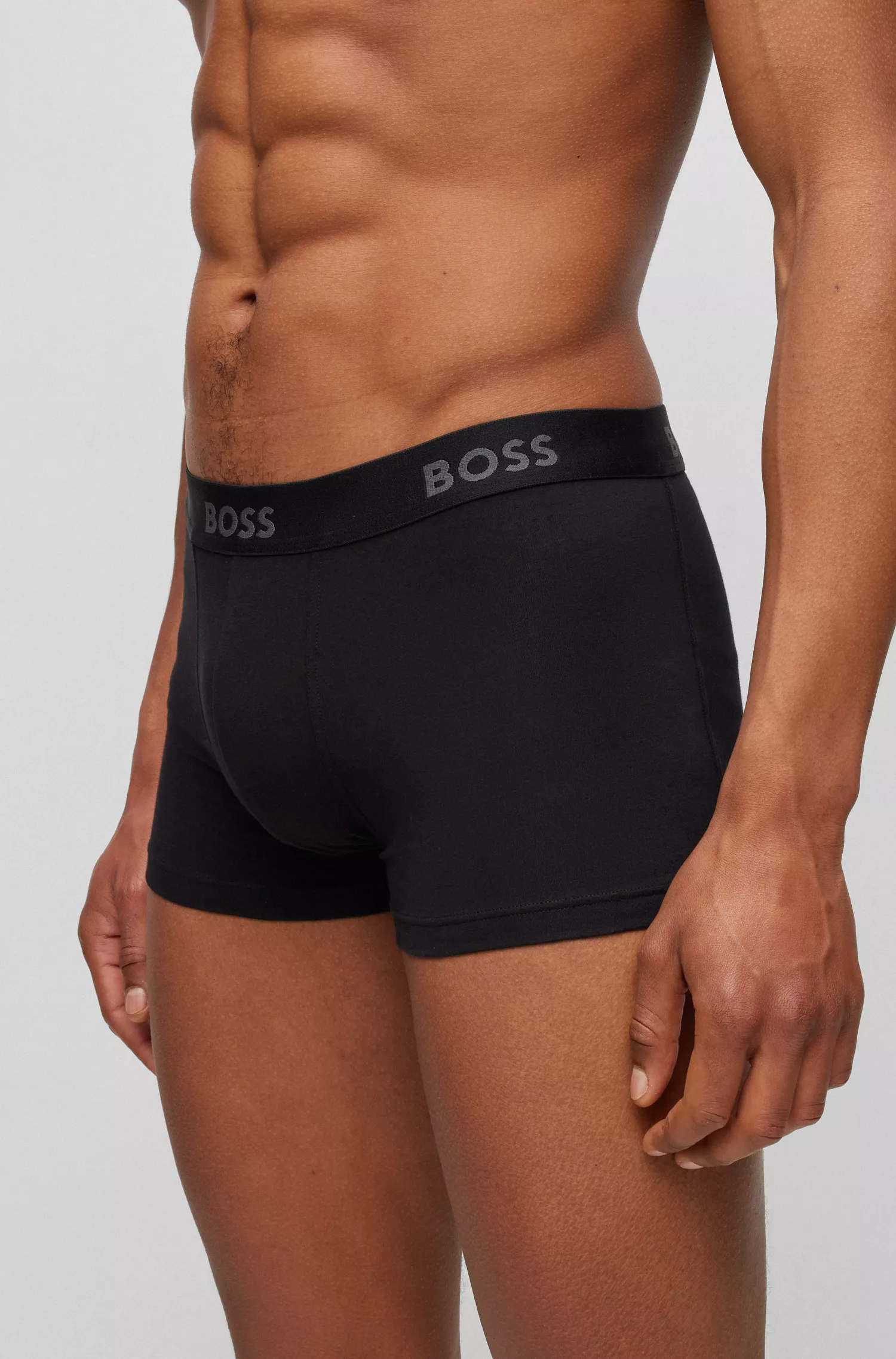 BOSS Black - Pacote com três cuecas boxer de algodão elástico com cós com logotipo.