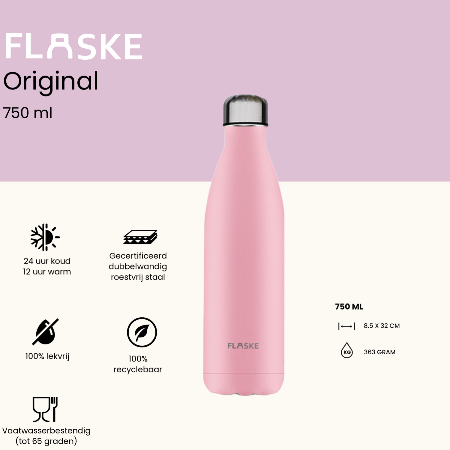 FLASKE 750 ml  RVS Drinkfles - Flower