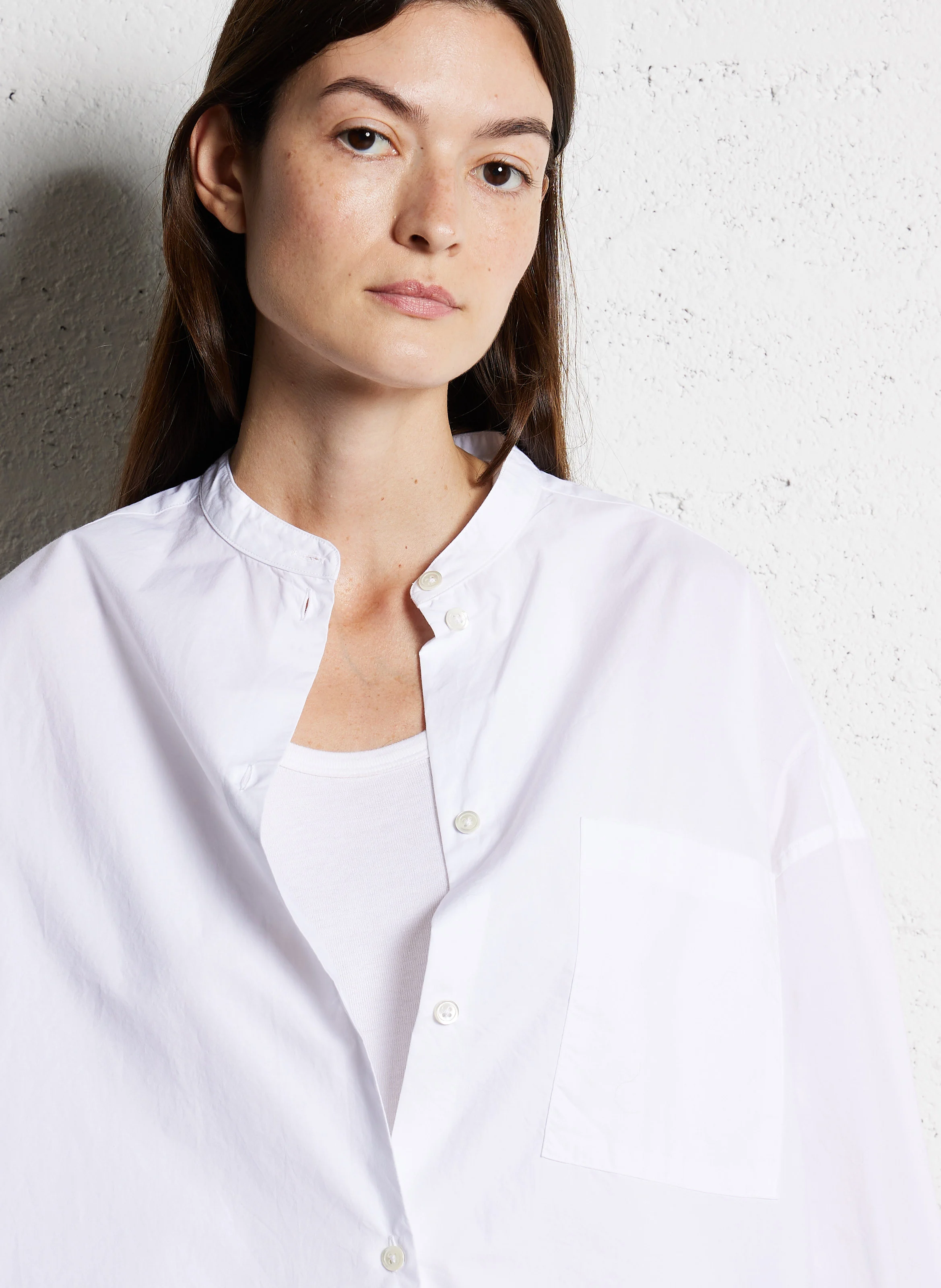 GORKY - Chemise col rond ample en coton | Blanc