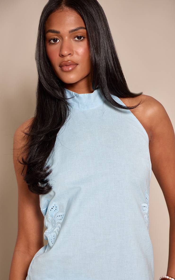 Bleu Haut De Co-ord Dos Nageur En Coton Avec Détail Broderie Soleil Tall