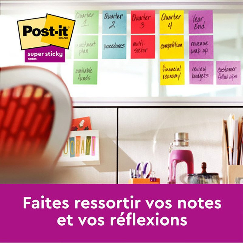 Notes repositionnables Super Sticky couleurs assorties Post-it 76 x 76 mm - bloc de 90 feuilles