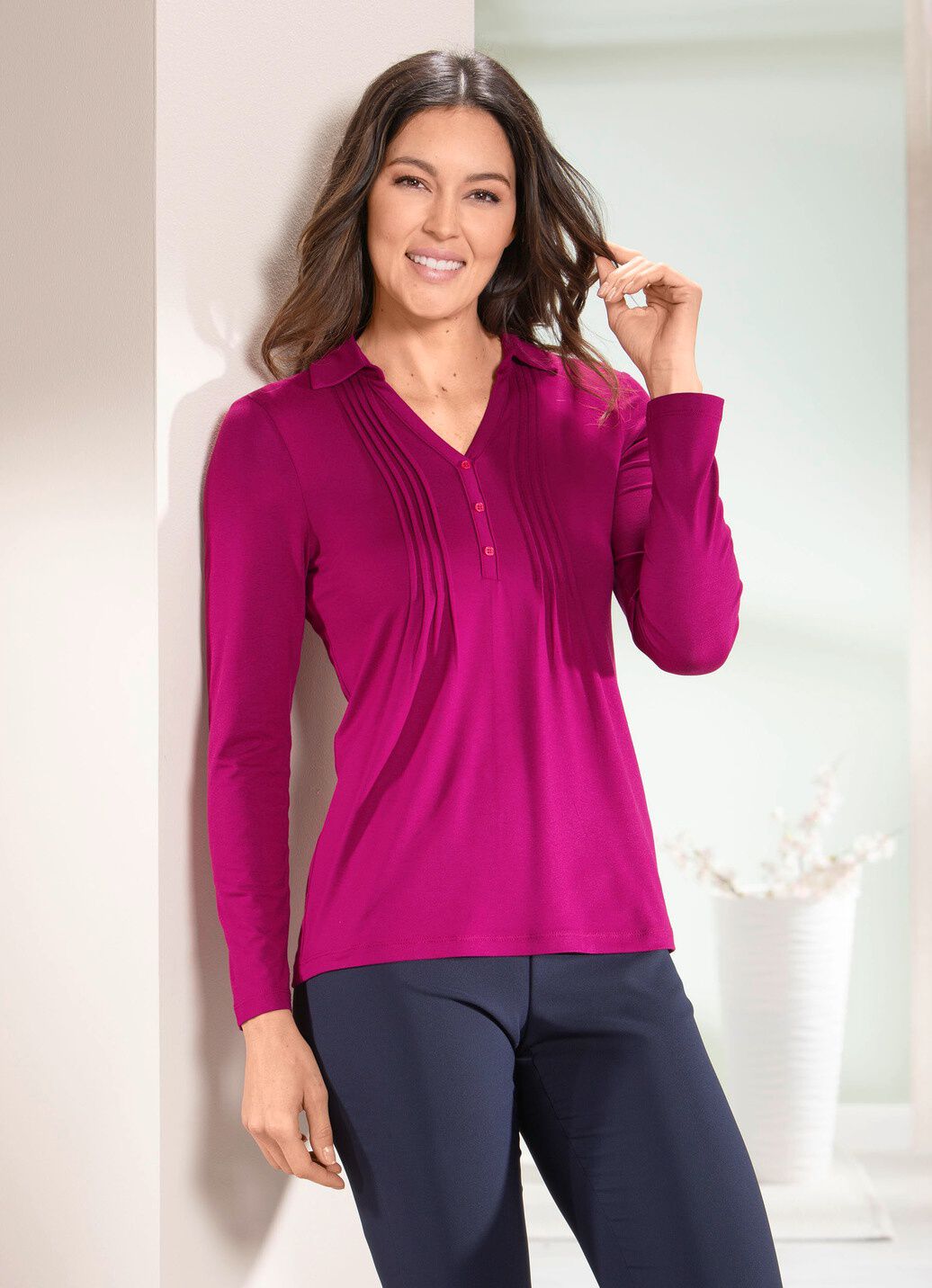 Poloshirt mit kurzer Zierknopfleiste in 3 Farben