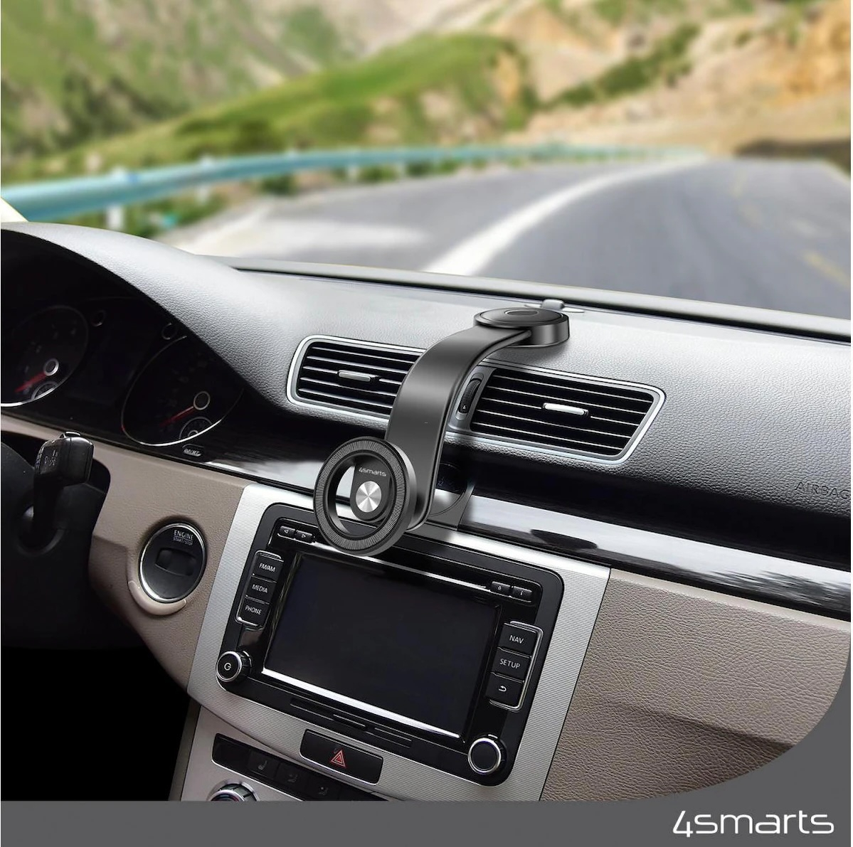 Magnet Flex Universal Magnetische Auto KFZ Smartphone Saugnapf Halterung für Dashboard inkl. UltiMag Metallring (4S540953) - Schwarz