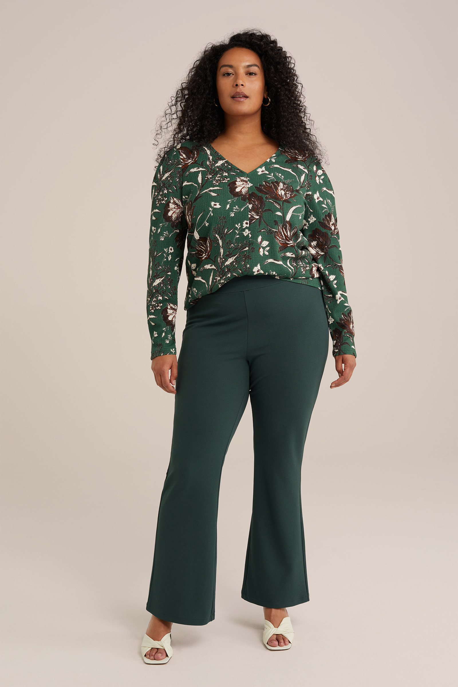 T-shirt met structuur - Curve WE Fashion Donkergroen