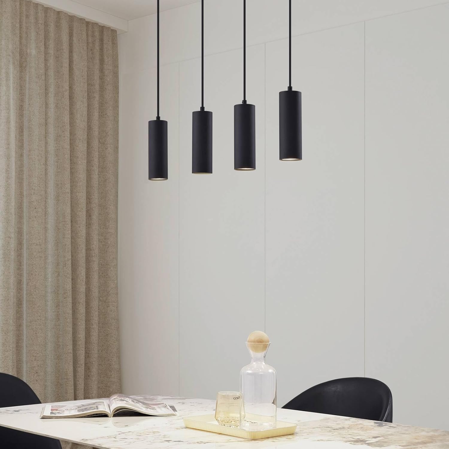 Lindby Esstisch Pendelleuchte, Hängeleuchte Metall schwarz Hängelampe 4x GU10 max. 35W ohne Leuchtmittel Esszimmer Küche Wohnzimmer