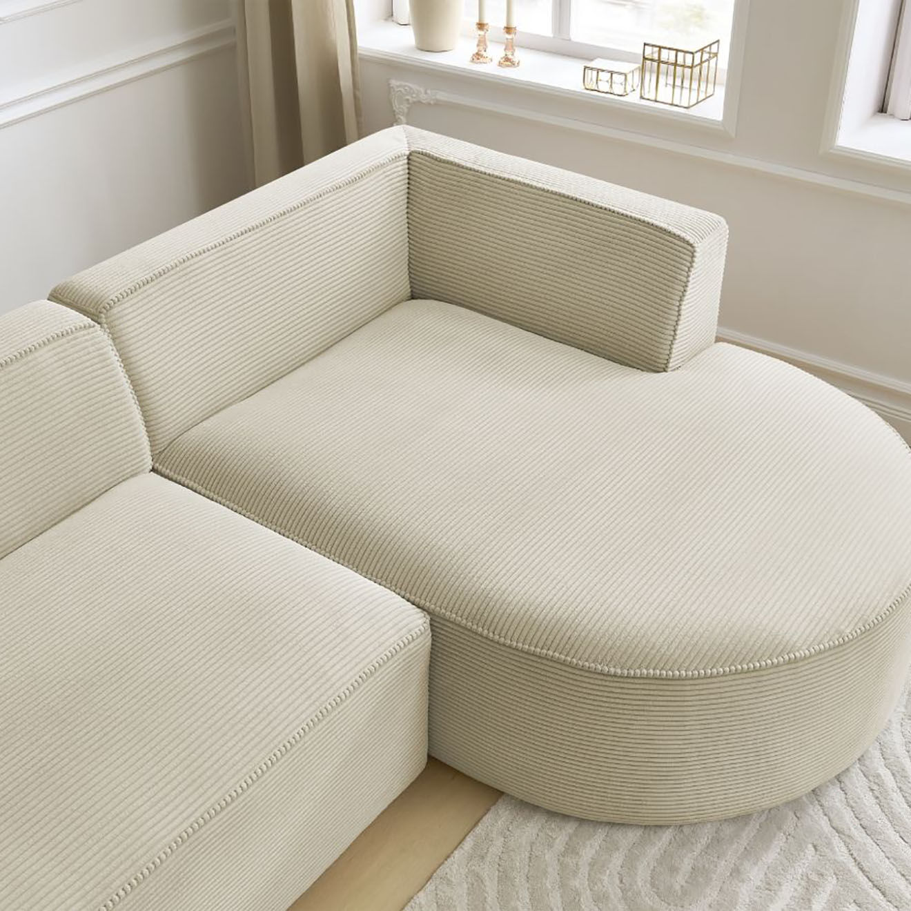 Bobochic Canapé d'angle droit fixe 4 places Rousseau texturé beige - 250x160x72 cm