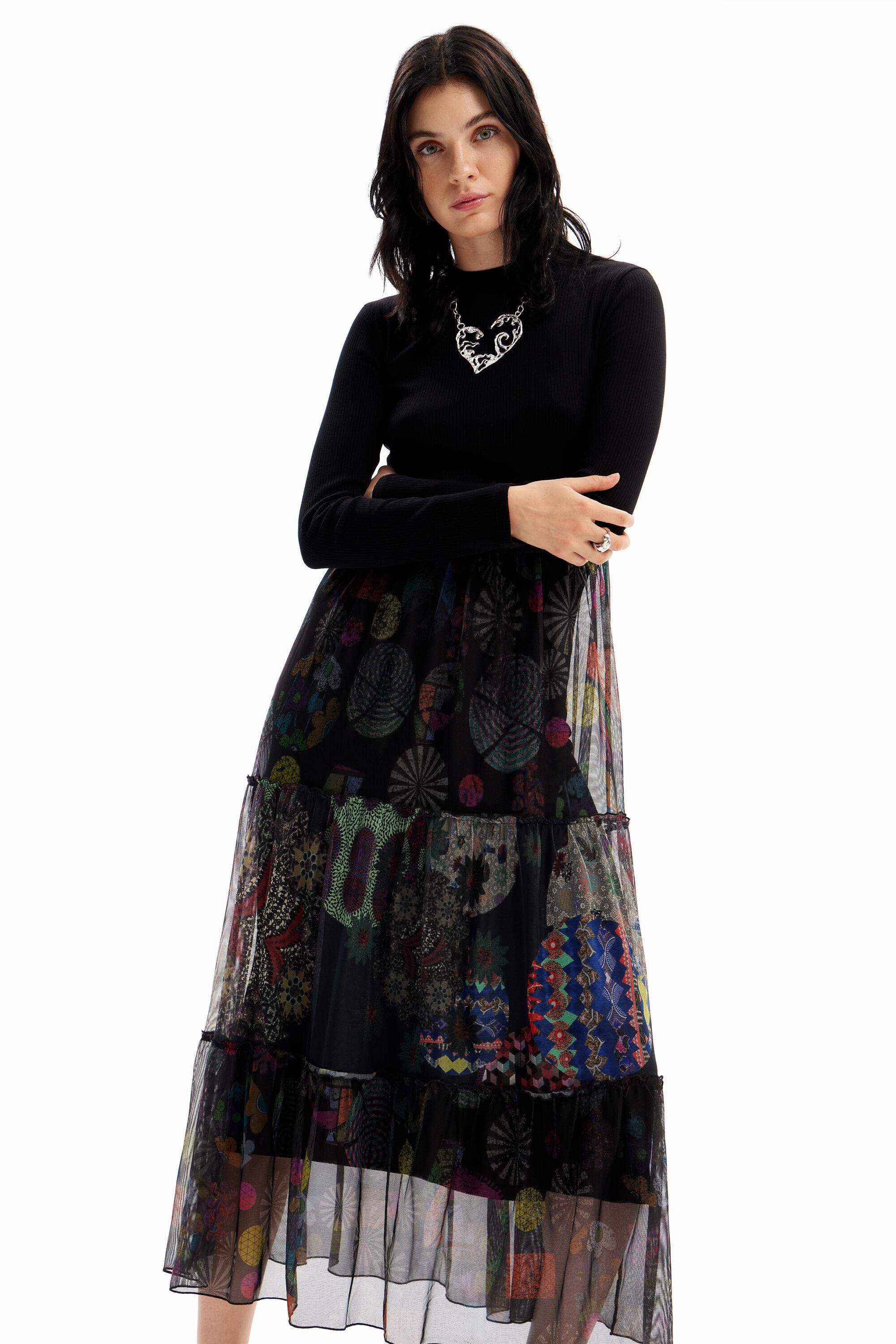 Vestido combinado midi flores