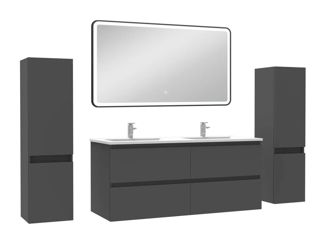 Meubles Salle de Bain 120cm avec colonne + miroir lumineux 3 couleurs Anthracite