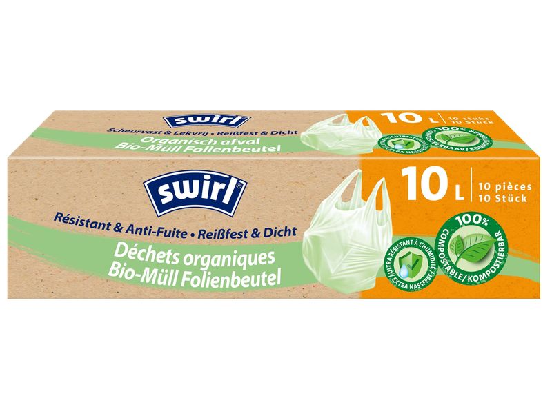 Swirl Grüngut-Müllbeutel 10 l, 10 Stück Bio-Müll-Folienbeutel mit 10 Liter Fassungsvermögen