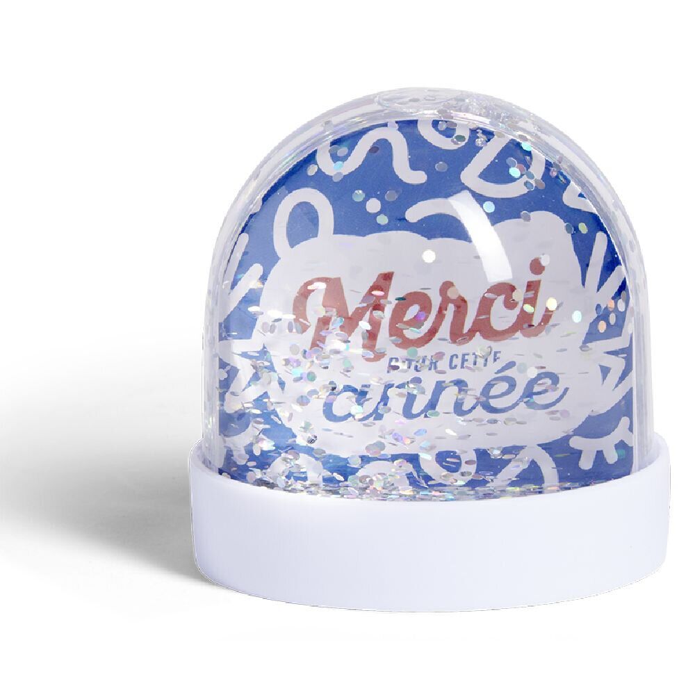 Boule à neige paillettes Merci pour cette année bleu