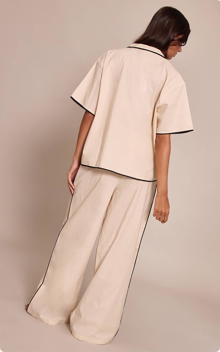 Beige Pyjama Large À Nouer Avec Détails Contrastés