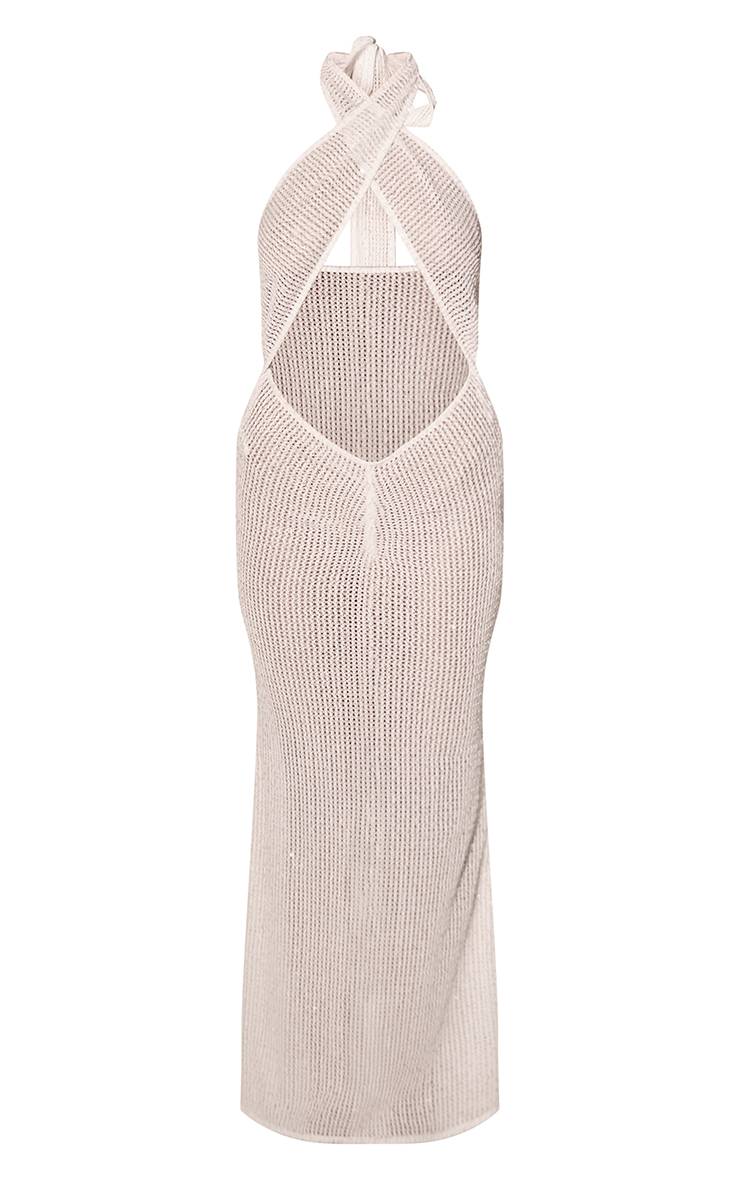 Blanc Robe De Plage À Paillettes Tricotée Col Licou Avec Découpes